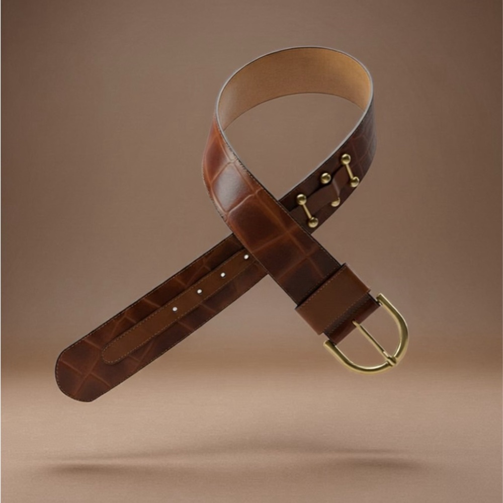 Elegant Brown Leather Belt with Gold Buckle